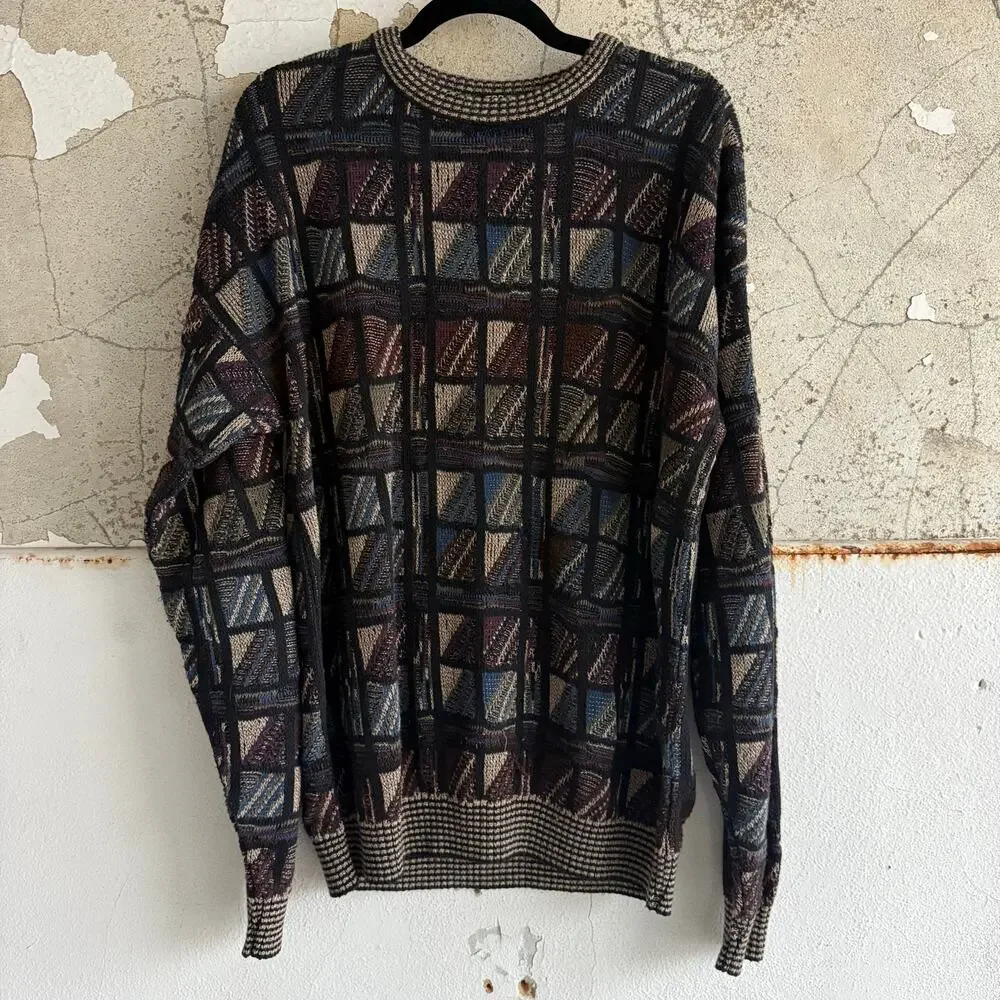 Vtg 90s Coogi Style‎ Sweater Mens Large Tall Checkered Knit Pullover Grandpacore